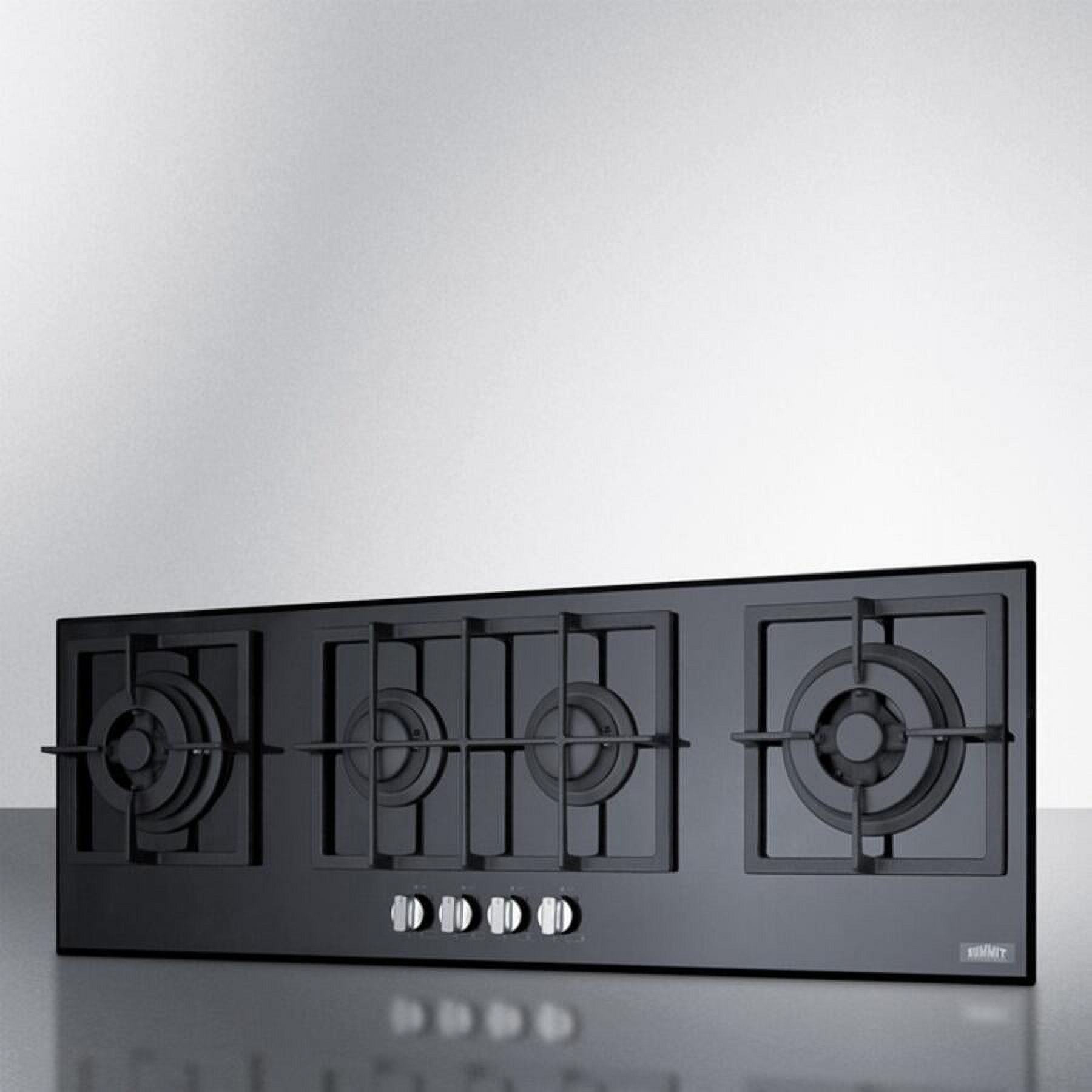 4-burner island gas-on-glass cooktop with sealed burners and cast iron grates