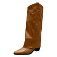 thumbnail image 3 of Knee High Cowboy Boots for Women Pointed Toe Chunky Heels Fold Over Western Boots Wide Calf Cowgirl Boots, 3 of 6
