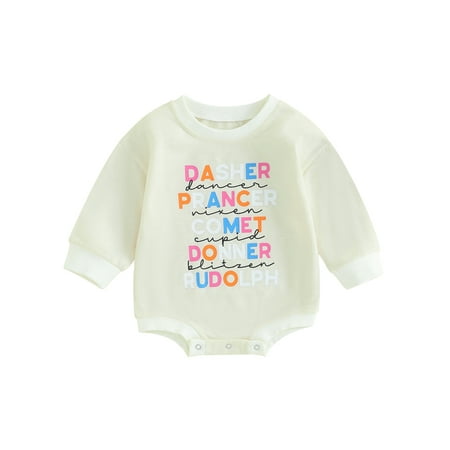 

Bagilaanoe Newborn Baby Boy Girl Christmas Romper Sweatshirt Long Sleeve Bodysuits Letter Print Pullover 3M 6M 12M 18M Infant Casual Tee Tops