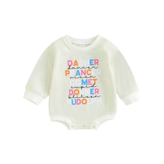 Bagilaanoe Newborn Baby Boy Girl Christmas Romper Sweatshirt Long Sleeve Bodysuits Letter Print Pullover 3M 6M 12M 18M Infant Casual Tee Tops