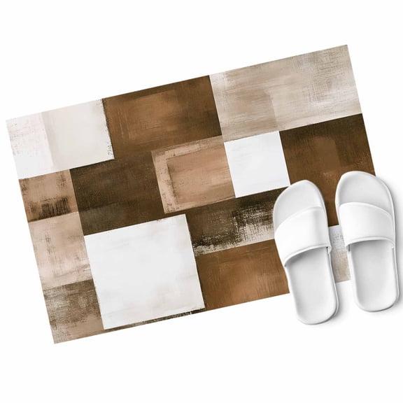 Brown Abstract Door Mat Modern Rustic Geometric Non Slip Absorbent Entrance Mat Washable Low Profile Indoor Doormat for Front Door Entryway Entry 18"x30"