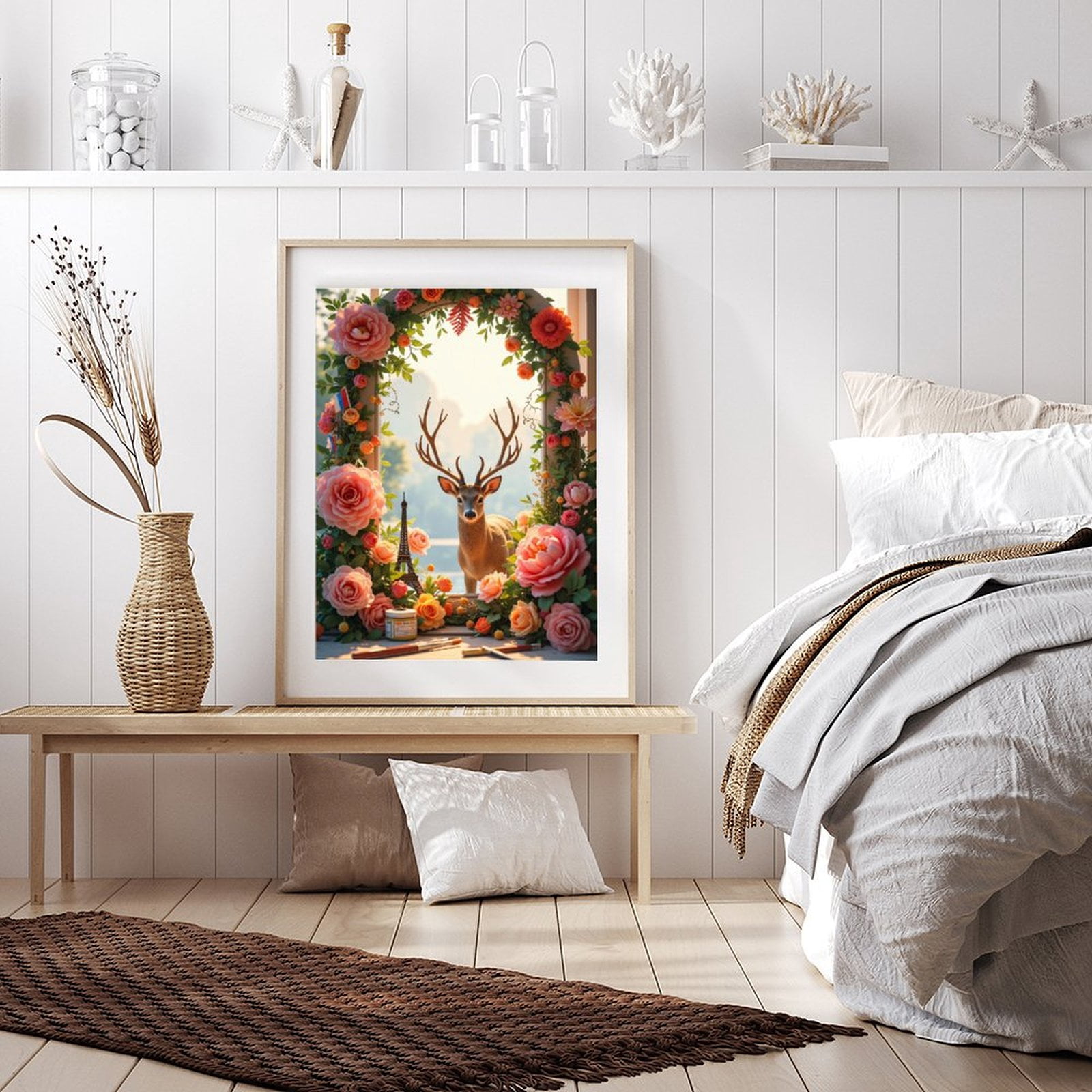 Diamond Art Kit for Adults, Deer In Flower Frame With Miniature Tower Diamond Painting for Adults Beginners, 5D DIY Diamond Art Painting Kits, Colorful Diamond Painting Craft for Home Decor 12x16