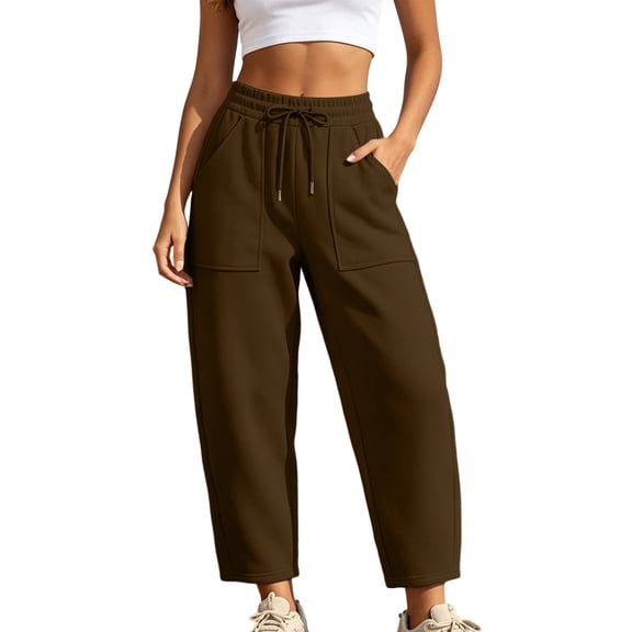 Nfurl Barrel Sweatpants Women Casual Drawstring Elastic Waist Wide Leg Baggy Sweatpant with Pockets Comfy Lounge Pants Fall Winter Sweat Pants Coffee,XXL