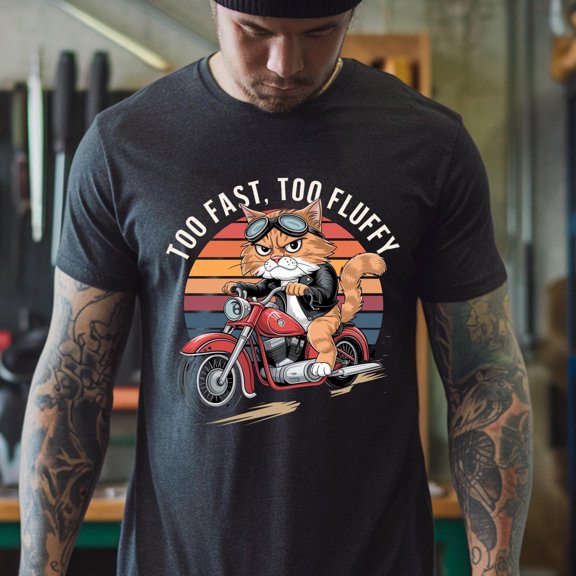 SEIKEMS Biker Cat T-Shirt,Cartoon Motorcycle T-Shirt,Funny Biker T-Shirt,Man biker tshirt ,Man motorcyle tshirt,Cat cute tshirt.