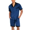 thumbnail image 3 of Ekouaer Men Satin Silk Pajamas Set with Pockets Sleepwear Shorts Satin Summer Loungewear 2 Piece Button Down Set, 3 of 6