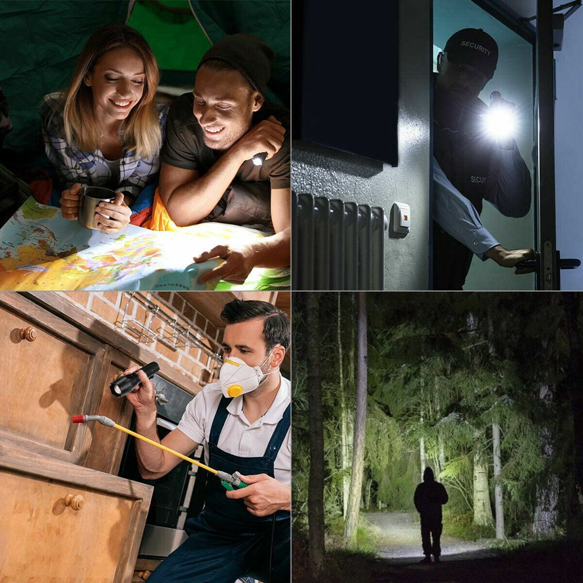 4 Pack USB Rechargeable LED Flashlight Adjustable Focus Outdoor 5-Modes Flashlight (Not included Battery)