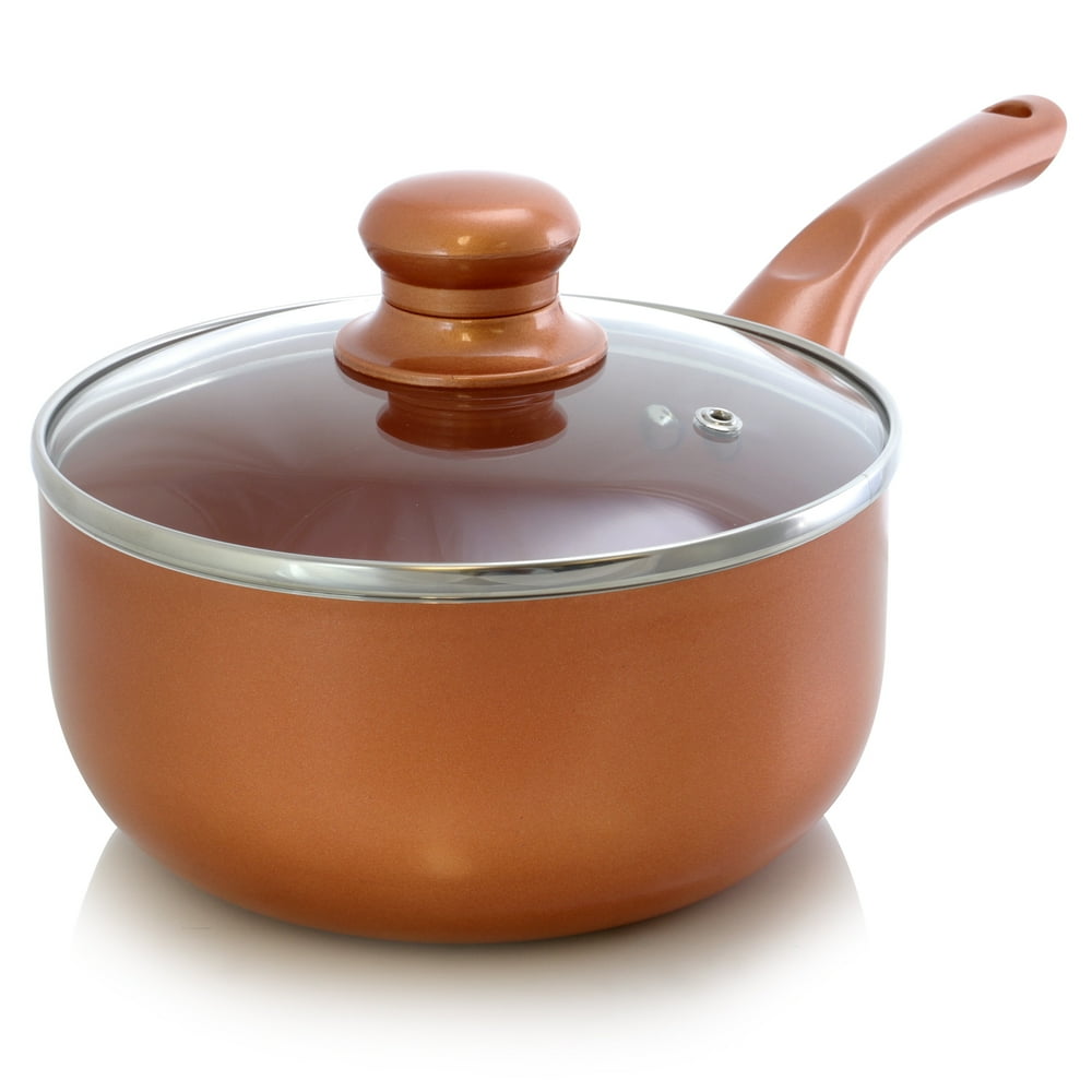 Better Chef 1.5 Qt. Copper Colored Ceramic Coated Saucepan with Glass