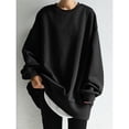 thumbnail image 4 of Sudadera Holgada de Cuello Redondo para Mujer, de Larga, Informal, de Algodón, de Color Liso, para Otoño Negro XL, 4 of 7