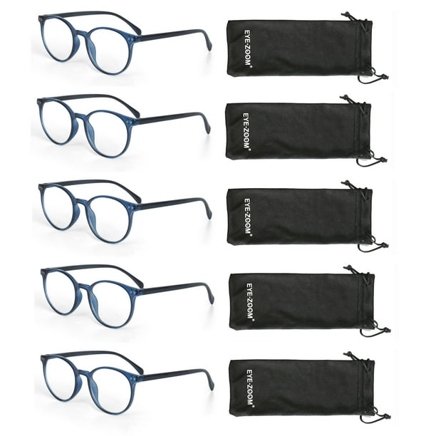 EYE ZOOM 5 Pack Retro Round Plastic Frame Reading Glasses for Men and