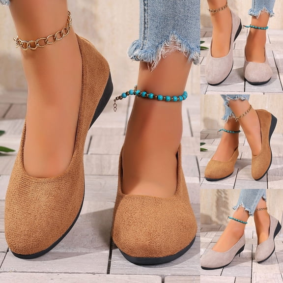 THDHVS Womens Shoes Casual,Comfortable Dress Shoes for Women,Women Solid Color Wedge Heels Mid Height Comfortable Casual Shoes Khaki