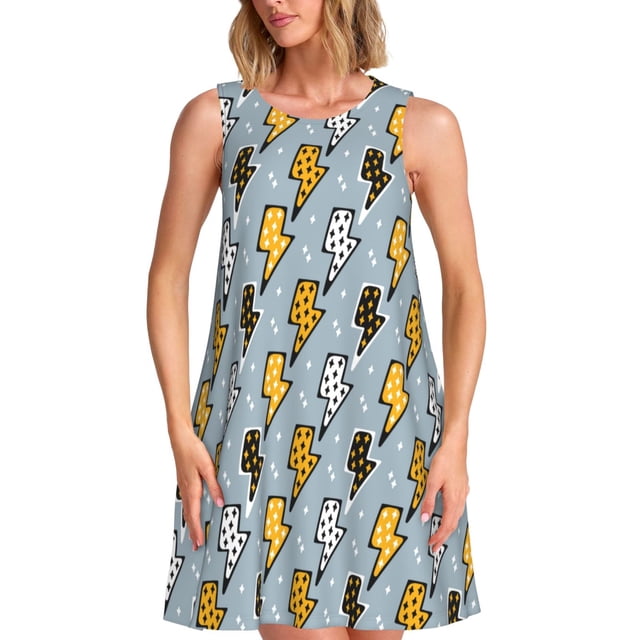 Fotbe Lightning Bolts Vestido de Verano sin Mangas para Mujer – Vestido Midi Línea A, Estilo Camiseta Floral, Vestido Playero Casual y Fluido