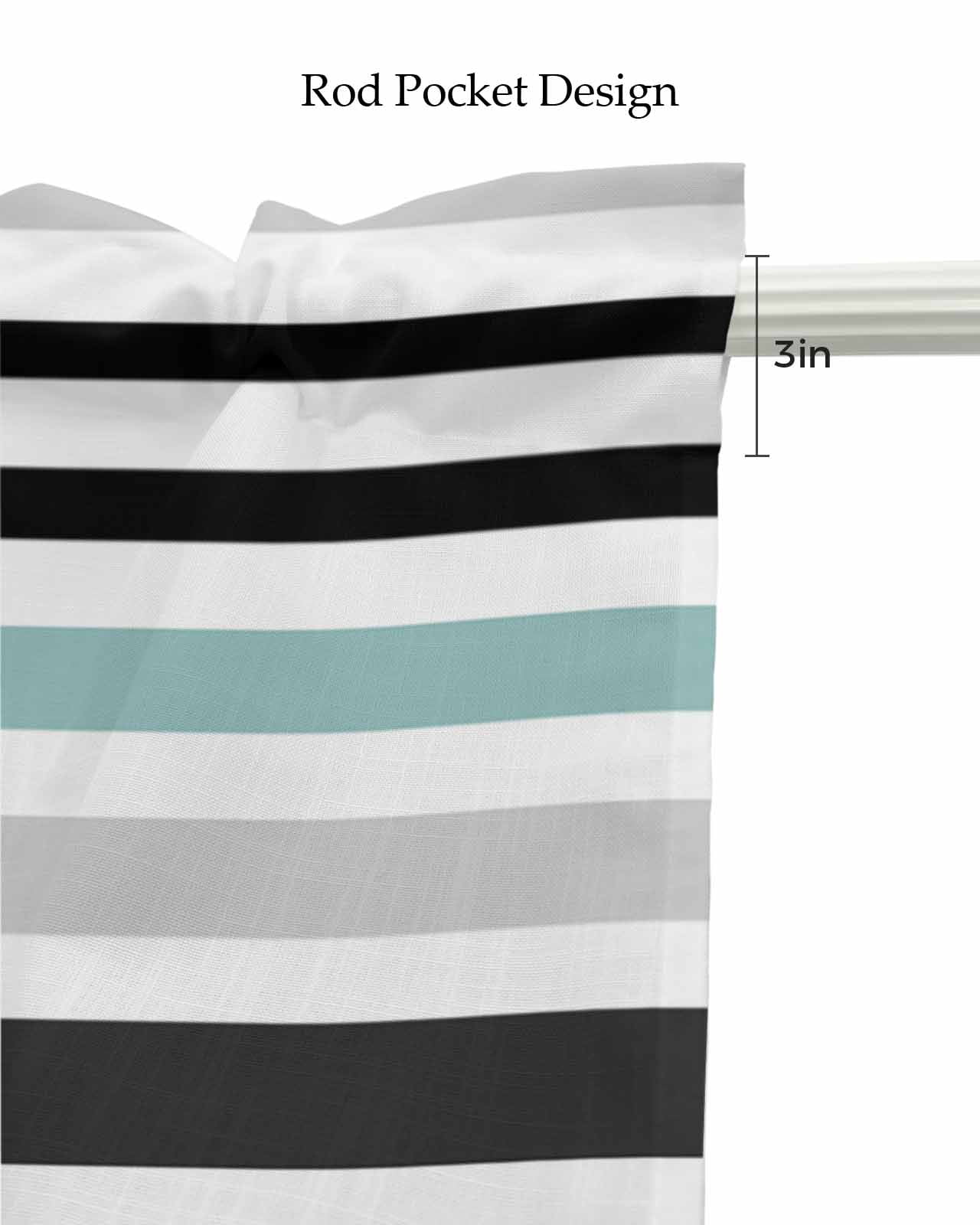 Turquoise Black Stripe Kitchen Valances for Windows Farmhouse Linen Window Valance Curtain for Living Room Window Treatment Modern Abstract Coarse Striped Valance Rod Pocket Topper, 54 x 18 Inch