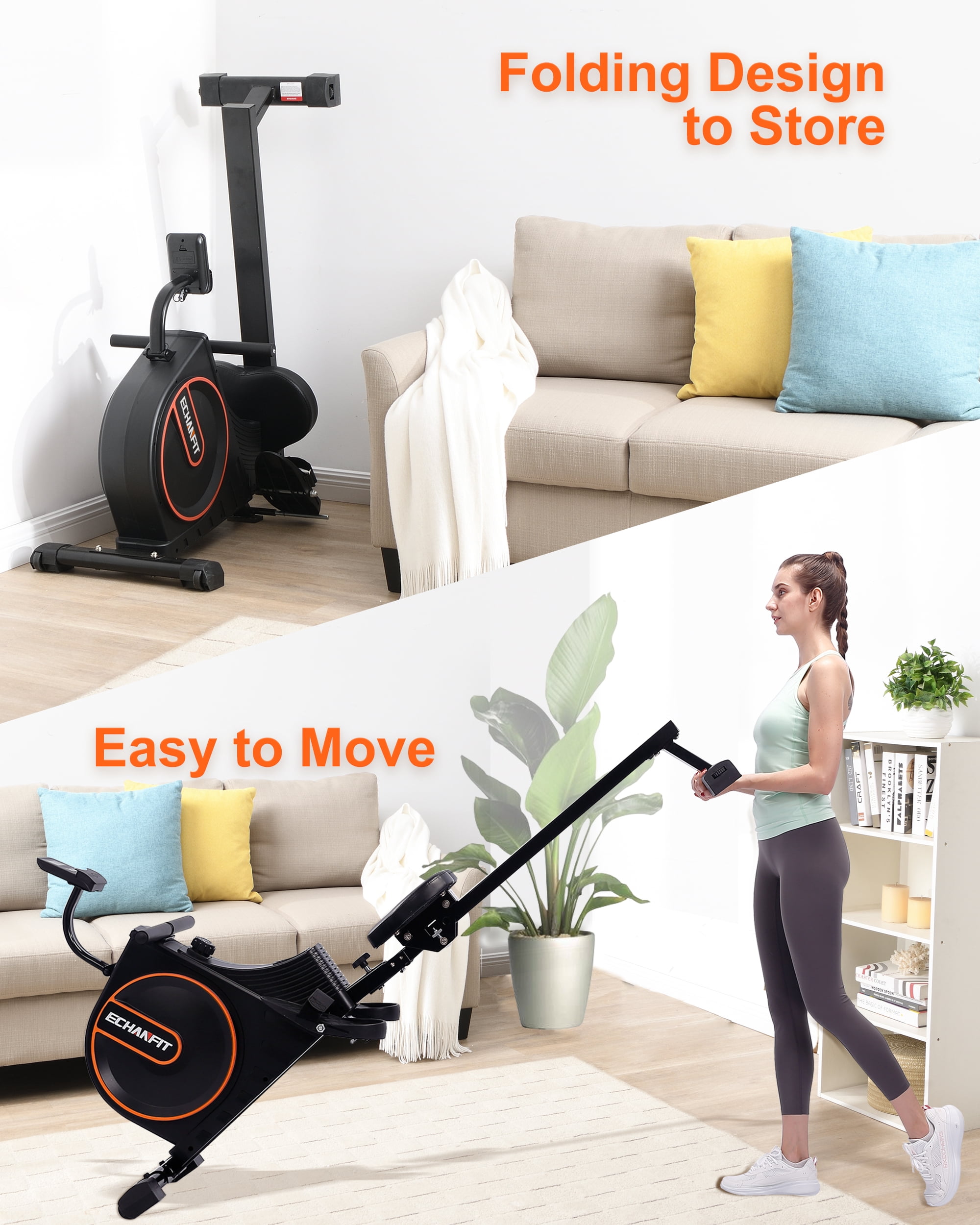 ECHANFIT R49 Magnetic Rowing Machine, Black, 350 lb