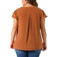 thumbnail image 3 of Agnes Orinda Women's Plus Size Blouses Swiss Dots Notched Neck Ruffle Sleeve Cute Basic Tops 2X Caramel, 3 of 6