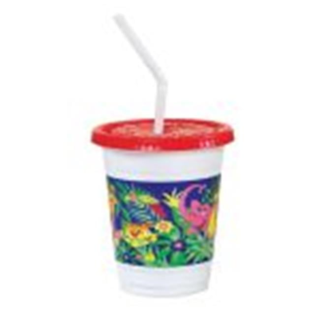 Solo. Cup 12 oz Plastic Kids Cups with Lids, Straws Jungle Print