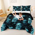 thumbnail image 3 of Homewish Watercolor Skull Skeleton Full Size Comforter Sets,Halloween Bedding Comforter Set,Teal Flowers Duvet,Black Reversible,3-Piece,1 Comforter and 2 Pillowcases, 3 of 7