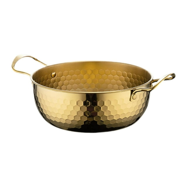 GUOOL Korea Ramen Pot Double Ear Noodles Cooking Pot for Camping Restaurant Picnic Gold 20cm