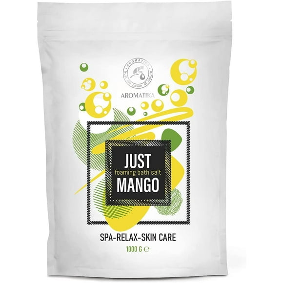 Bain Moussant Sel de Mer Mangue 35 Oz (1000G) - Sels de Bain Moussants avec Huile Essentielle d'Amande & Pépins de Raisin & Extrait de Fruit de Mangue pour Bain - Bain Relaxant - Relaxation - Sels d'Aromathérapie