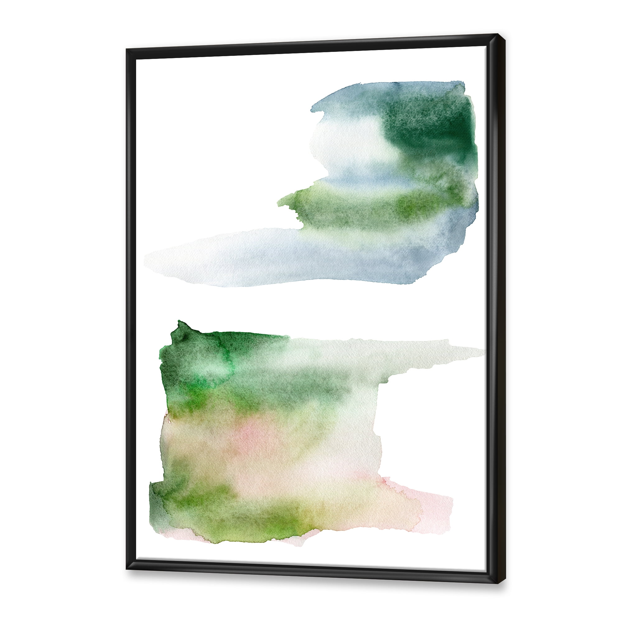 Designart 'Blue Green and Pink Spots Clouds' Modern Framed Canvas Wall Art Print