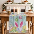 thumbnail image 2 of Table Runner - 48 Inch Long, Happy Easter Kitchen Dining Table Runner Dresser Scarves, Spring Bunny Eggs Flower Teal Wood Grain Farmhouse Decor for Coffee Tables Wedding Party Banquet, 2 of 8