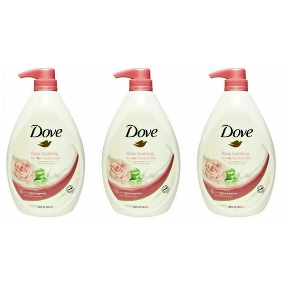 3 Dove Body Wash with Pump Rose and Aloe Vera 33.8 oz-Paraben Free Body Wash Microbiome Gentle Formula