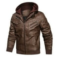 thumbnail image 3 of Hood Crew Men's Pu Faux Leather Jacket with Removable Hood Brown 4XL, 3 of 8