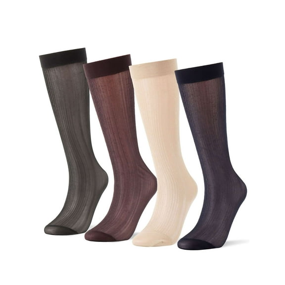 BadPiggies 4 Pairs Mens Silk Socks Sheer Dress Socks Ultrathin Summer Business Crew Socks (4-Color)