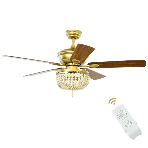 Kadyn Ceiling Fan,Chandelier Fan,52 Inch Retro Ceiling Fan Light with Reversible Blades Remote Control-Golden