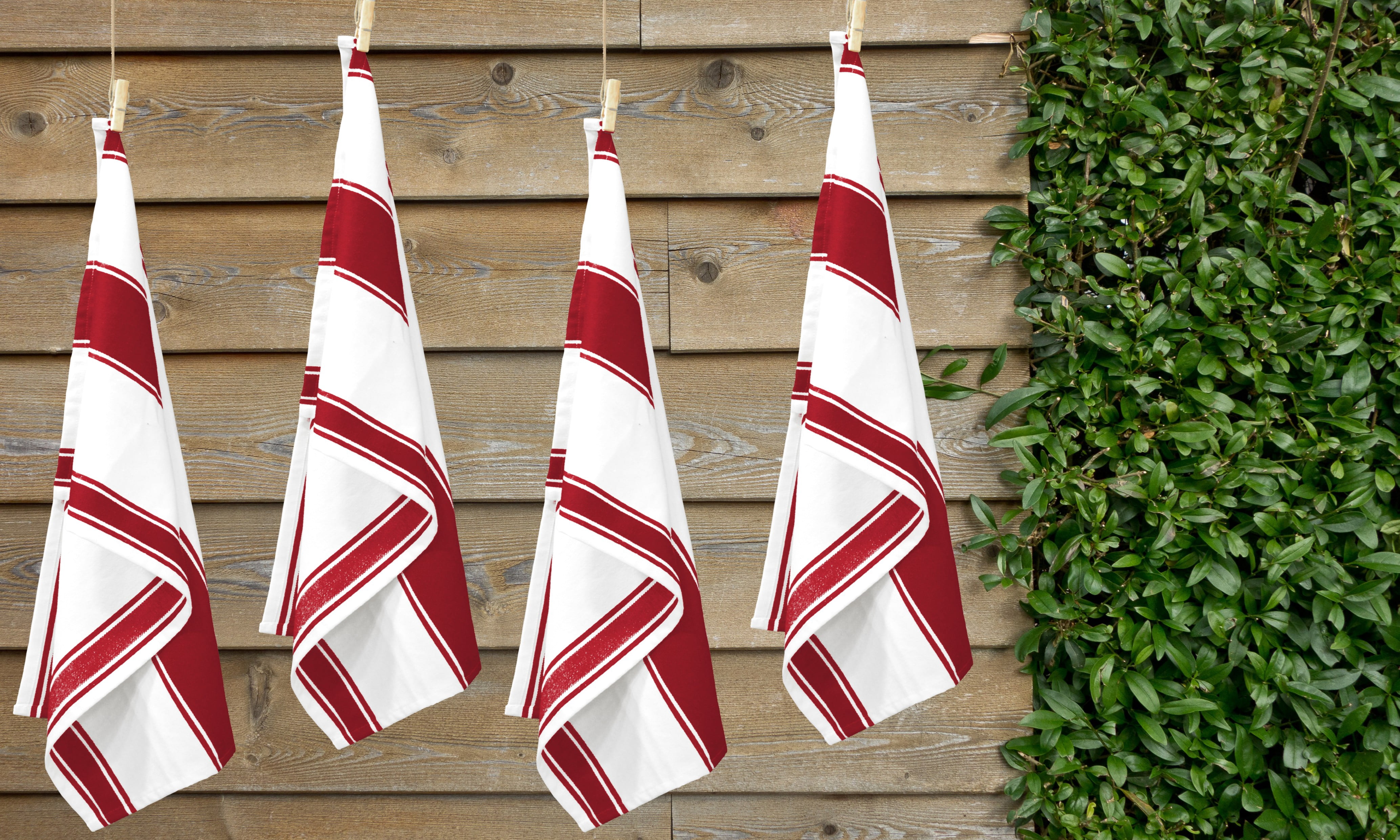 Native Fab Stripe Kitchen Dish Towel Set of 12 Cotton 18x28 Red White