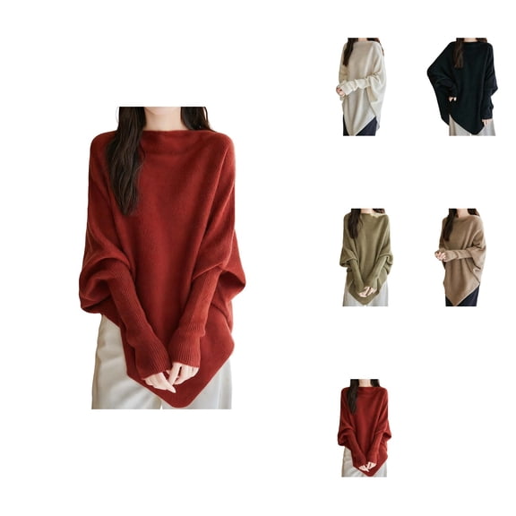 Oversized Batwing Sleeve Pullover Sweater Soft Comfortable Loose Fit Crewneck Long Sleeve Tunic Top For Casual Wear Elegant Versatile Knitted With Modern Design