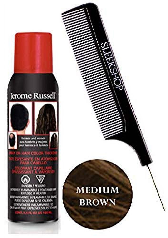 Jerome RusselL SPRAY ON HAIR COLOR THICKENER for MEN & WOMEN (w/Sleek Steel Pin Tail Comb) 3.5 oz / 100 g Haircolor Dye for Thinning hair or Hair Loss Hairspray (Medium Brown) - image 3 of 3