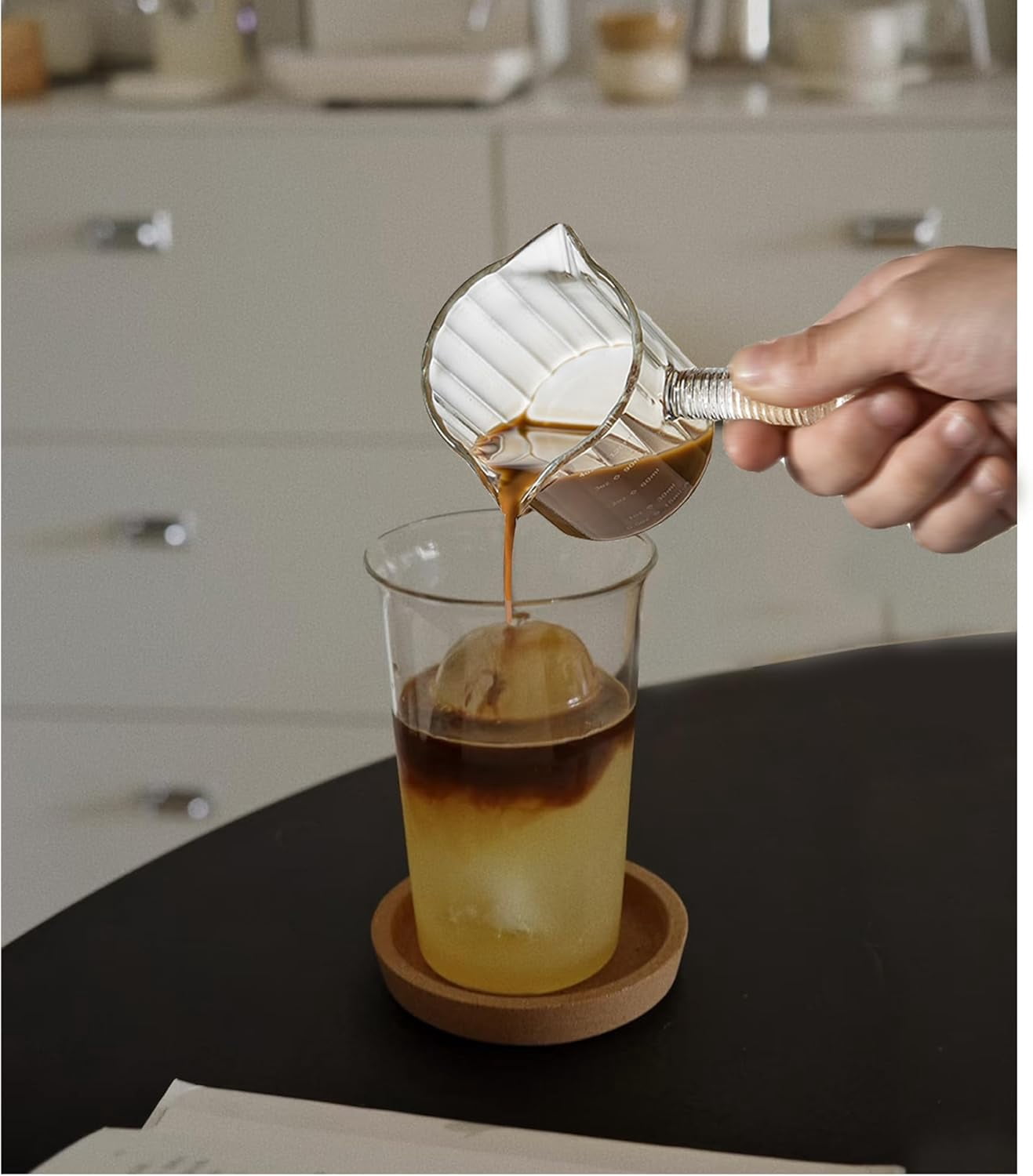 Espresso Cups Set of 2, 4 OZ Glass Double Spouts Cups, Shot Glasses, Milk Cup with Glass Handle for Dishwasher Safe, Espresso Accessories for Machine, Demitasse Cups, Small