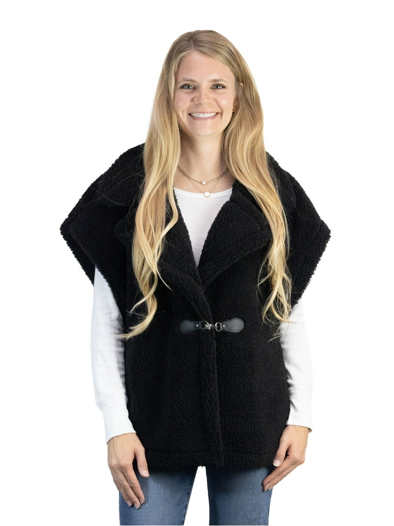 Time and Tru Womens Faux Shearling Vest, Black - Walmart.com