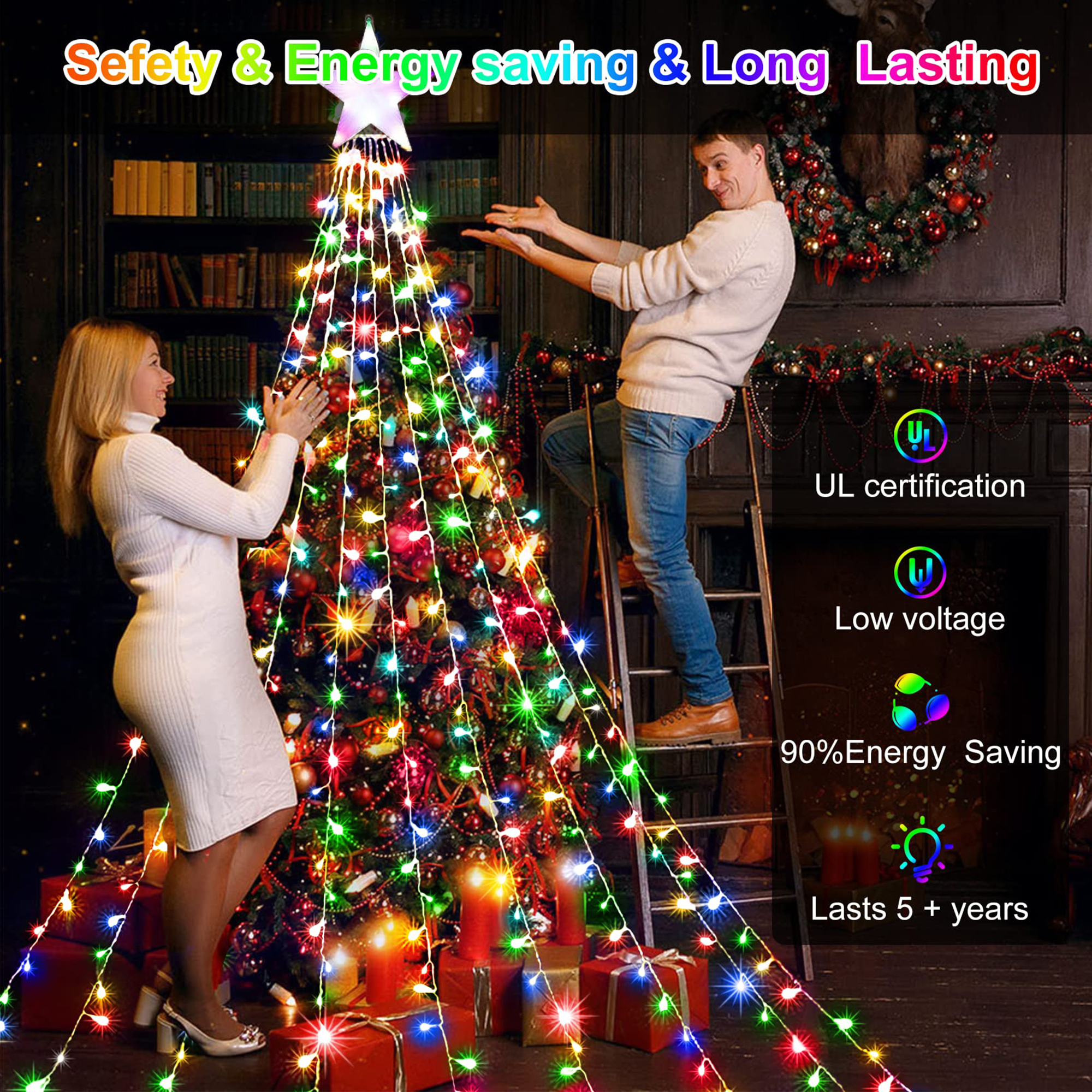 COCOBELA 298 LED Multicolor Waterfall Christmas Lights, 8 Modes photo 2