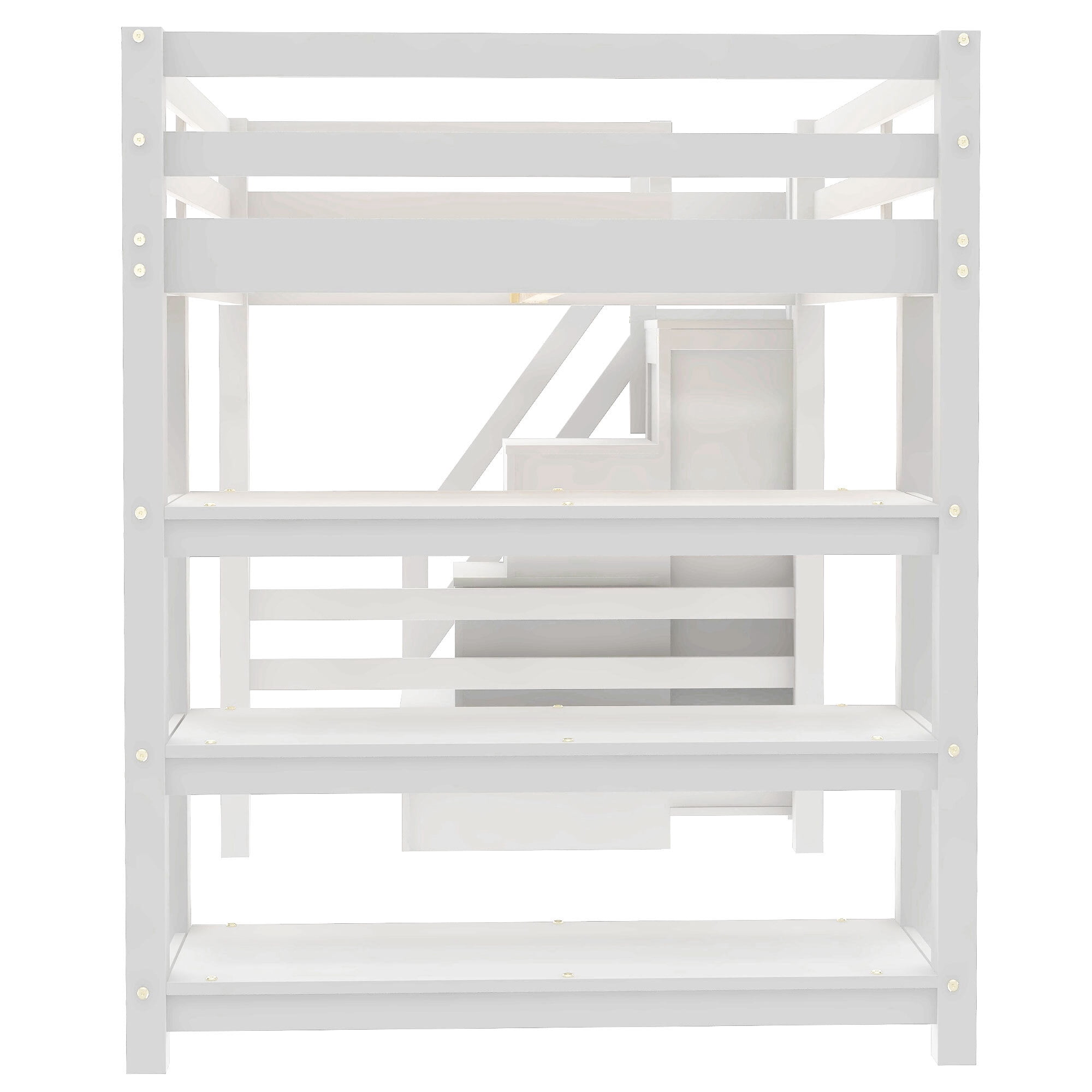 Euroco Wood Full Size Loft Bed with Storage Staircase and Shelves, LED Light and Wardrobe for Kids, White