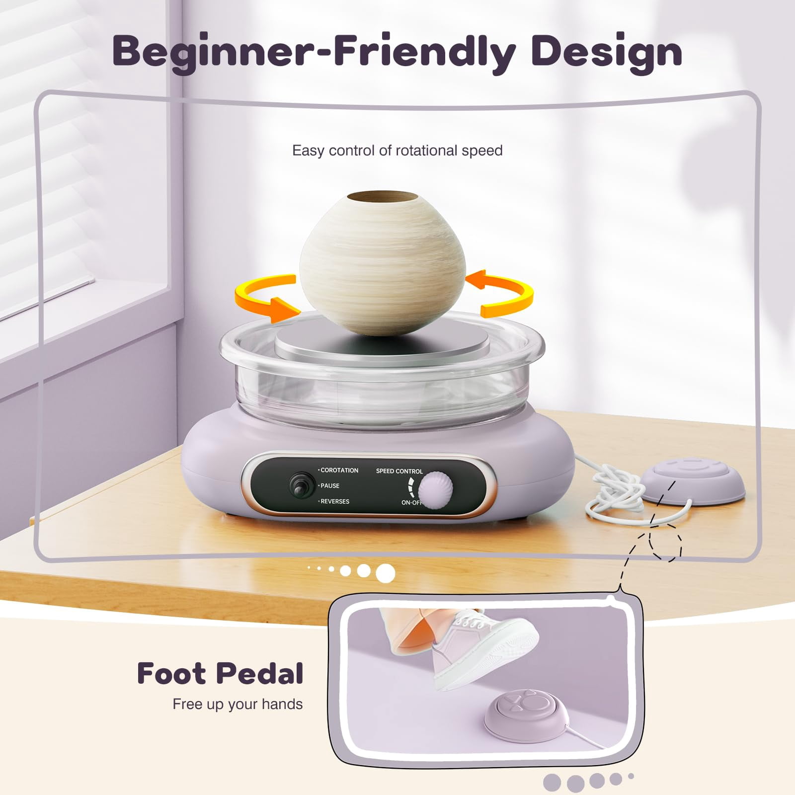 Mini Pottery Wheel Kit - 4.7" Turntable Electric Clay Wheel with Foot Pedal, Adjustable Speed Ceramic Making Machine with 8 Pottery Shaping Tools, Craft Kits for Kids