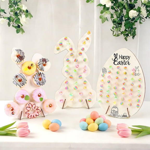 Easter Wooden Display Stand for Lollipops & Donuts, Easter Party Dessert Holder Wooden Ornament for Tabletop Candy Display & Holiday Party Decoration