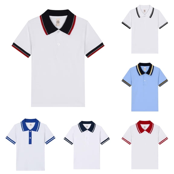 WhouRiu Boys Short Sleeve Polo Shirt Back To School Casual Color Block Tennis Collar Shirts Kids Comfortable Soft Daily Polos,7-8 Years