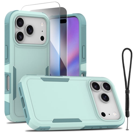Mynvo Rugged Case for Apple iPhone 17 Pro with Clear and Privacy Screen Protectors, Heavy Duty Shockproof Cover with Lanyard for Women Men