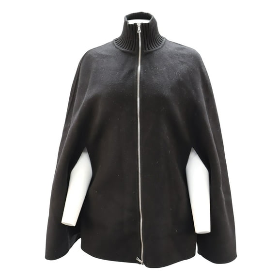 Pre-Owned Sandro Paris Zip Cape Jacket in Black Wool