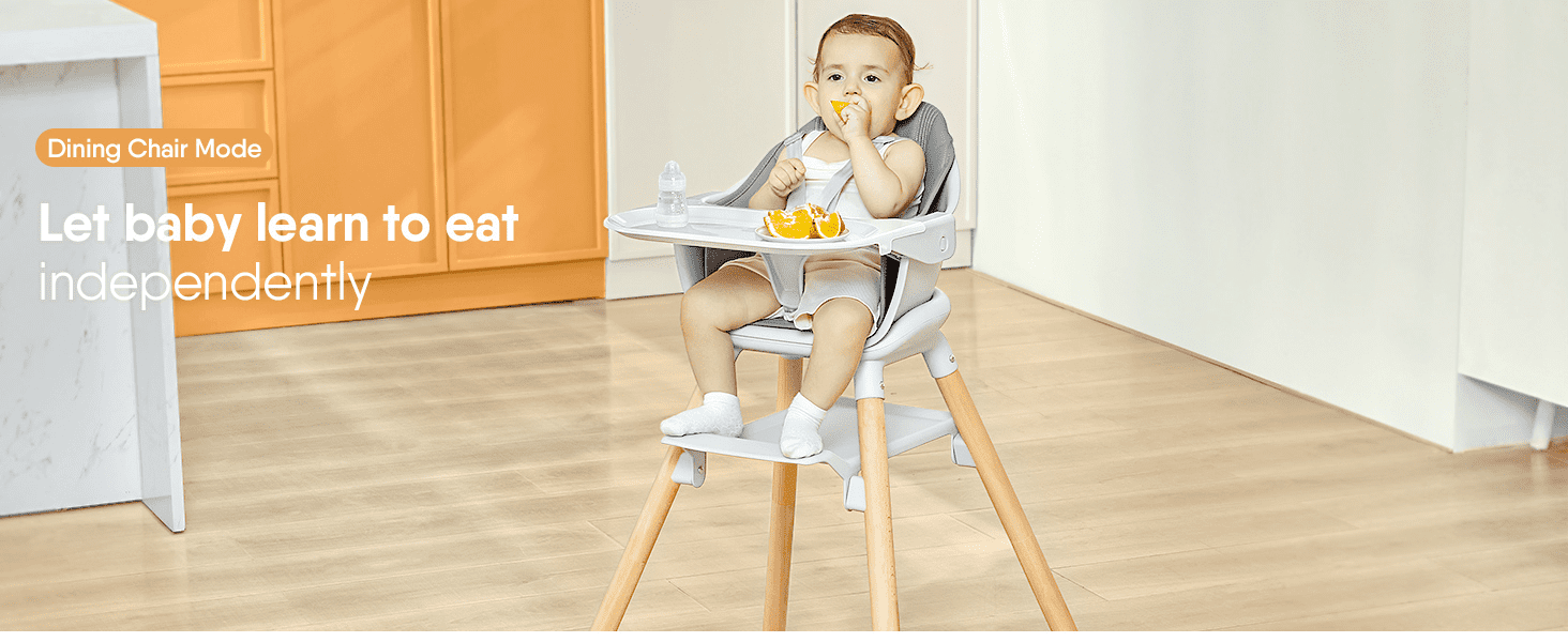 Babyomi Convertible High Chair for 2 Babies, 11-in-1 Wooden Booster with Double Easy-Clean Trays & PU Cushion,White