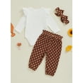 thumbnail image 6 of Baby Toddler Girls 3Pcs Thanksgiving Outfits 0 3 6 12 18 Months Long Sleeve Romper + Dots/Turkey Print Pants + Headband Set Fall Clothes, 6 of 9