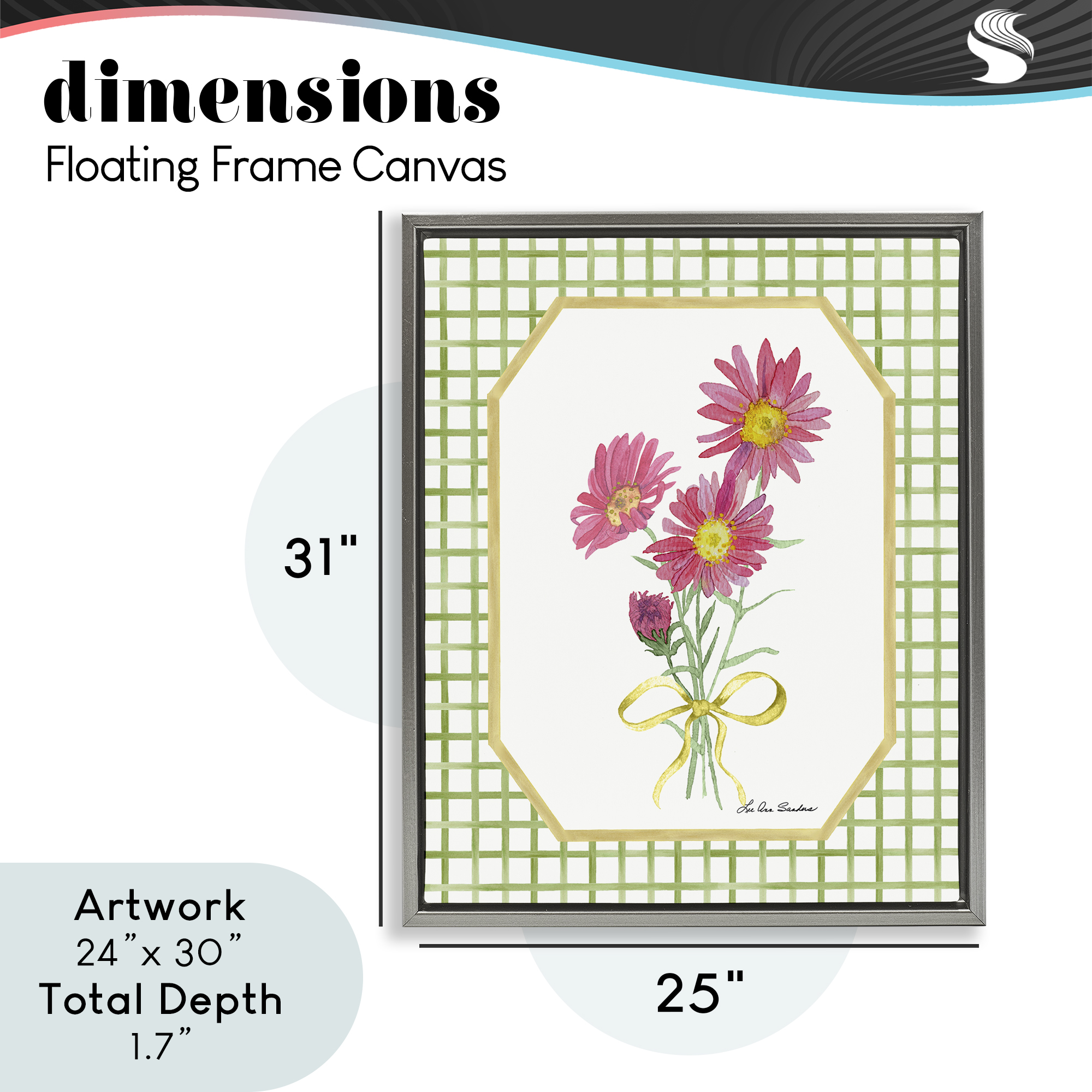 Botanical Story on Gingham Gray Framed Floater Canvas Wall Art, design by Lee Ann Sanders
