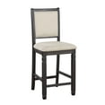 thumbnail image 5 of Clearance! Beautiful Black Finish Wooden Counter Height Chairs 2pcs Set Beige Color Textured Fabric Upholstered Dining Chairs, 5 of 7
