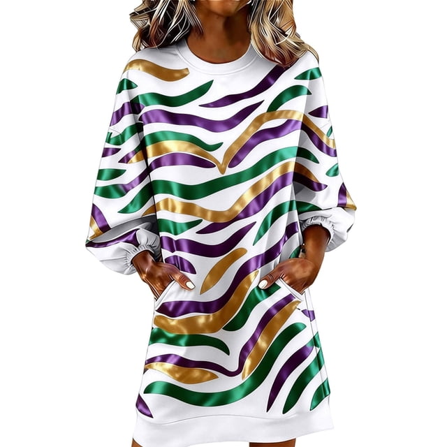 RXMEKW Robe de Carnaval pour Femmes à Manches Longues et Col Rond, Robe Maxi Imprimée pour Fête et Performance de Danse