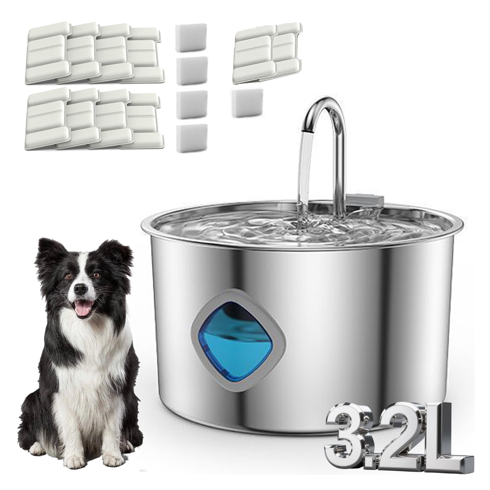 YIFAEUX Dog Water Fountain Stainless Steel 108 Fl Oz Capacity Pet Drinking Fountain Quiet Operation Natural Circulation Filtration Water Fountain for Cats And Dogs