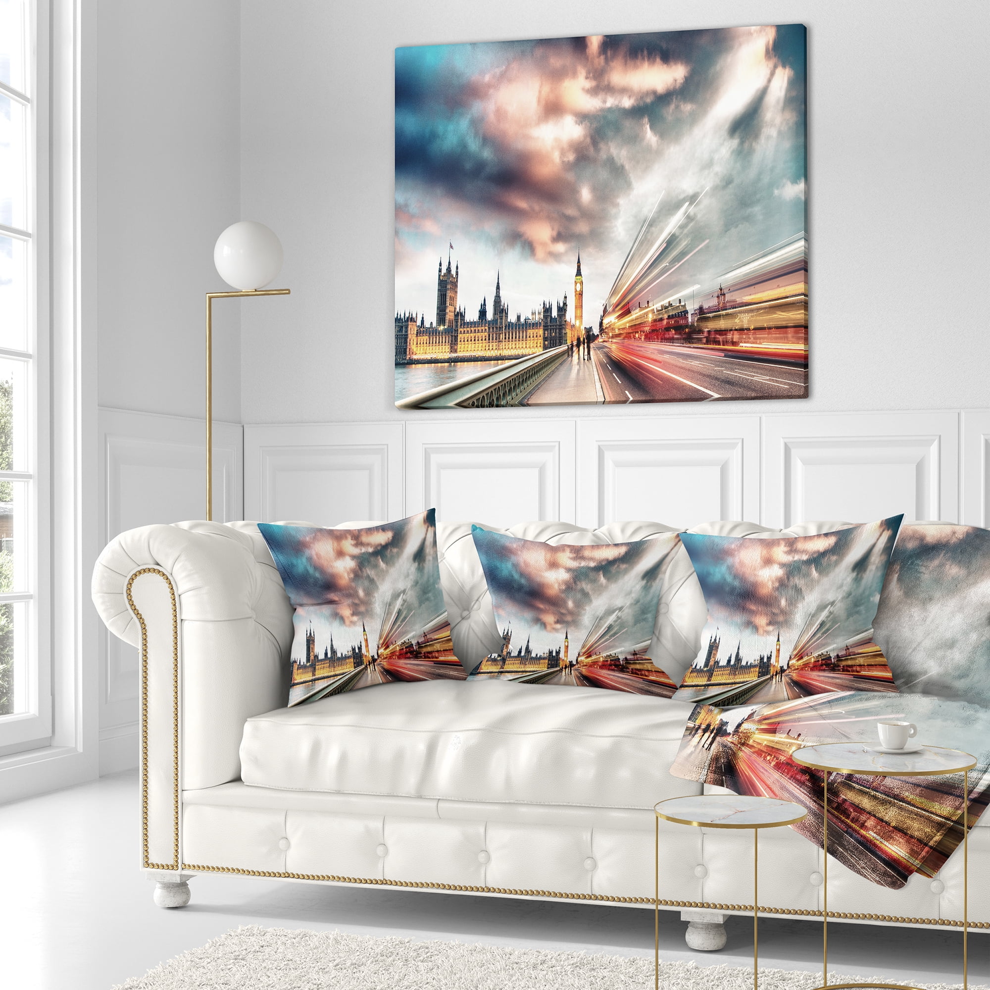 Designart Night Scene of London City - Cityscape Photo Throw Pillow - 18x18