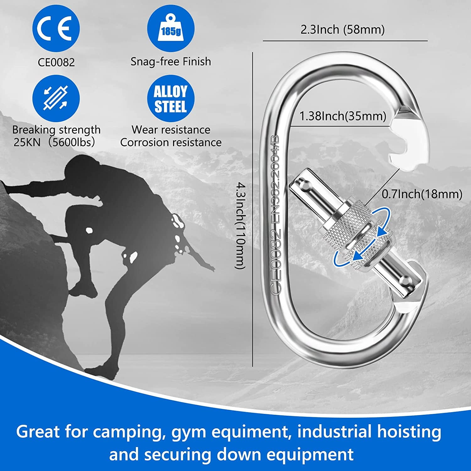 Orange/Black/Blue/Green Climbing Rope 10M(32ft) 20M(64ft) 30M(96ft) 50M(160ft), 8MM Static Rock Climbing Rope with 2 Steel Hooks, Rappelling Rope for Outdoor, Hiking Safety Escape Rope