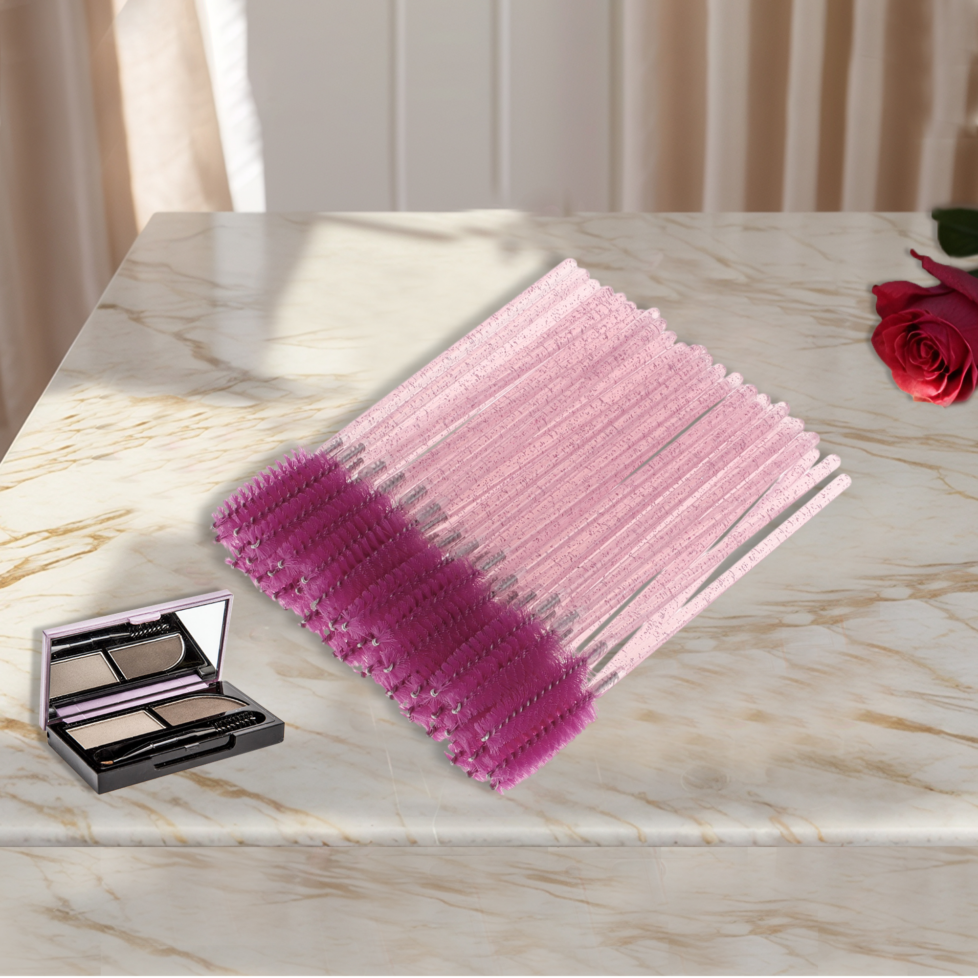 Unique Bargains Lightweight Eyebrow Brushes for Travel 50 Pcs Rose Red