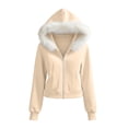 thumbnail image 5 of QIYAGBSA Hoodies for Women Zip Up Collar Hooded Sweatshirt with Pockets Ribbed Cuffs Casual Winter Outwear (Beige, L), 5 of 9